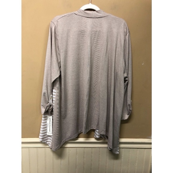 ALFRED DUNNER 3/4 Sleeve Lightweight Cardigan Open Front Beige Striped Sz L NWT - Picture 2 of 5